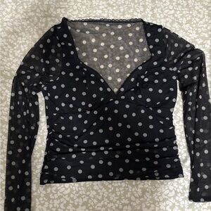 Abercrombie & Fitch Black Mesh Long-Sleeve Polka Dot Top
